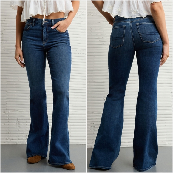 NEW AEO Luxe Super High Rise Flare Jeans Sz 14 33" Inseam New American Eagle - Picture 1 of 7